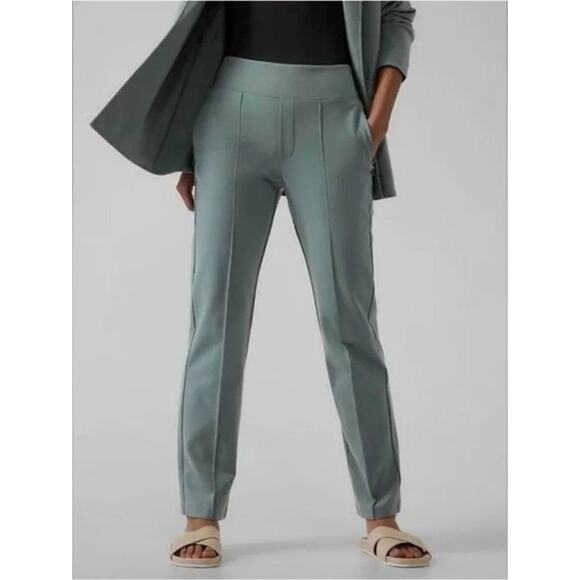 ATHLETA Eastbound Straight Pant Sz 12 Work Stretch Tencel Sage Green Zip Pockets - Picture 4 of 16